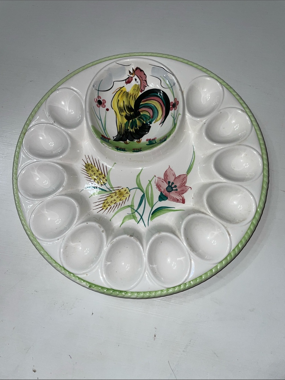 Embassy Quality Products Hand Painted deviled egg rooster plate